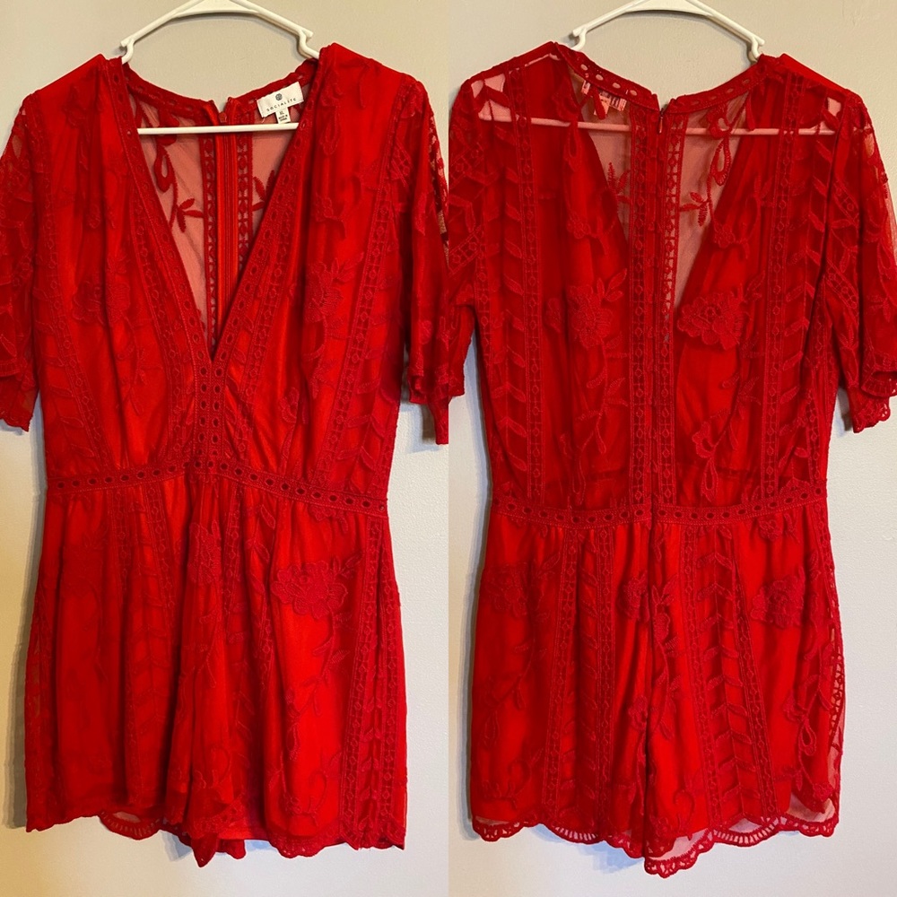 Red lace romper